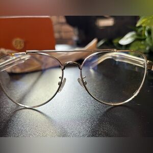 Tory Burch Silver Blue Light Aviator Glasses